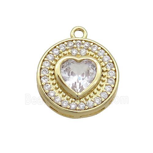Copper Circle Pendant Pave Zircon Heart Gold Plated