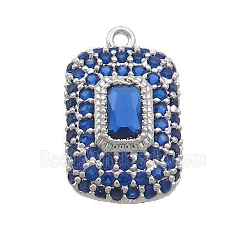 Copper Rectangle Pendant Pave Blue Zircon Platinum Plated
