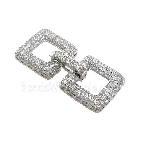 Copper Clasp Pave Zircon Platinum Plated Square
