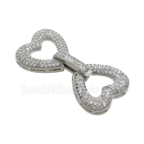 Copper Clasp Pave Zircon Platinum Plated Heart
