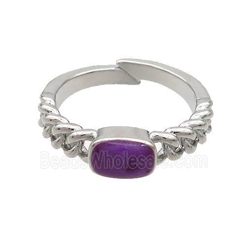 Copper Rings Purple Enamel Adjustable Platinum Plated