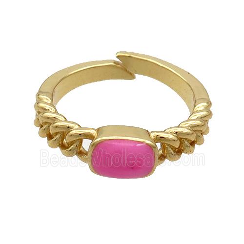 Copper Rings Hotpink Enamel Adjustable Gold Plated
