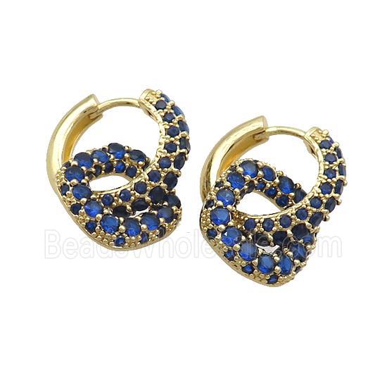 Copper Hoop Earrings Pave Blue Zircon Gold Plated