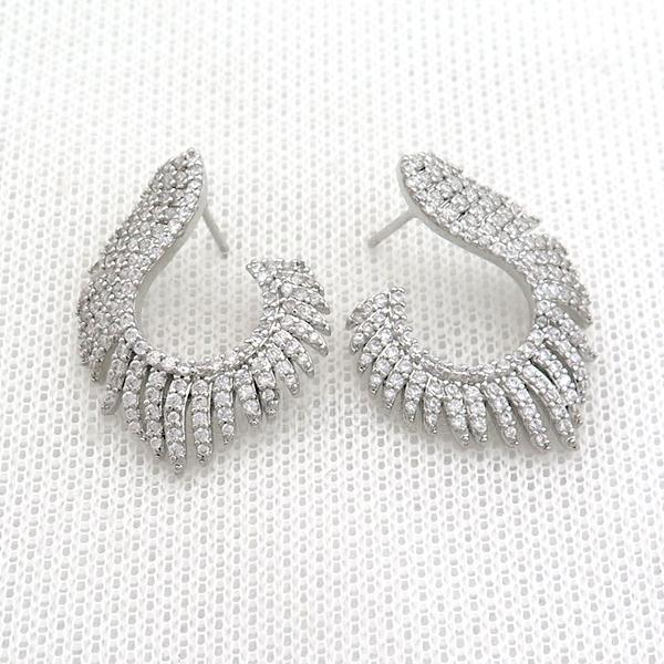 Copper Stud Earrings Pave Zircon Platinum Plated