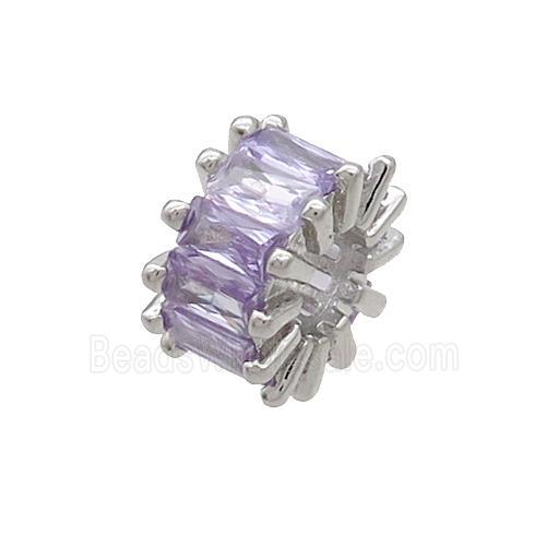 Copper Rondelle Beads Pave Purple Zircon Large Hole Platinum Plated