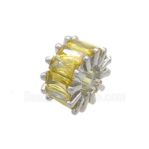Copper Rondelle Beads Pave Yellow Zircon Large Hole Platinum Plated