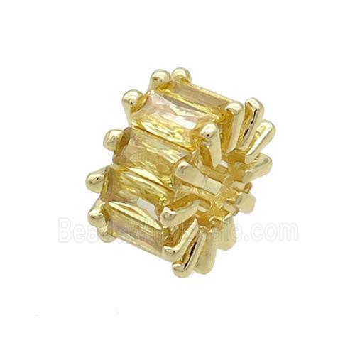 Copper Rondelle Beads Pave Yellow Zircon Large Hole Gold Plated