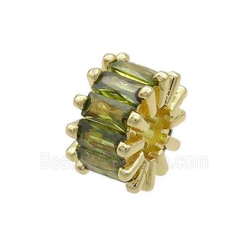 Copper Rondelle Beads Pave Olive Zircon Large Hole Gold Plated