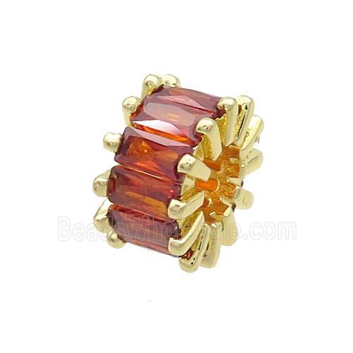 Copper Rondelle Beads Pave Red Zircon Large Hole Gold Plated