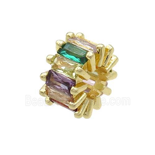 Copper Rondelle Beads Pave Multicolor Zircon Large Hole Gold Plated