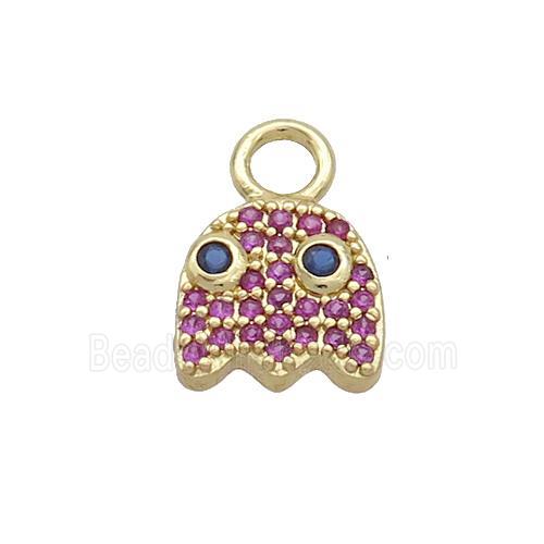 Halloween Ghost Charms Copper Pendant Pave Fuchsia Zircon Gold Plated
