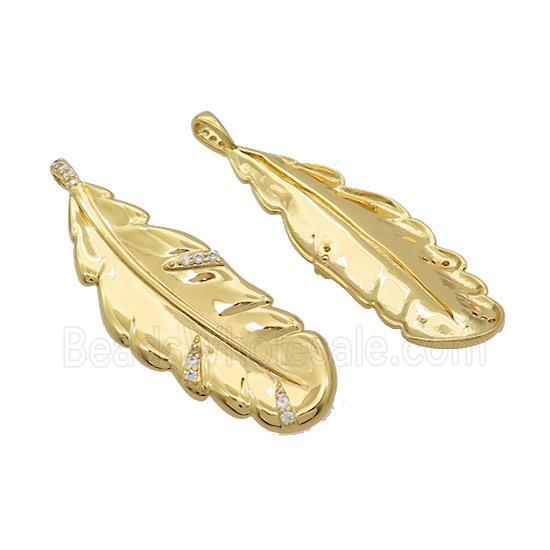 Copper Leaf Pendant Pave Zircon Gold Plated