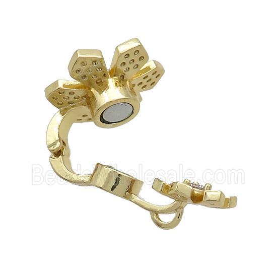 Copper Magnetic Clasp Pave Zircon Flower Gold Plated