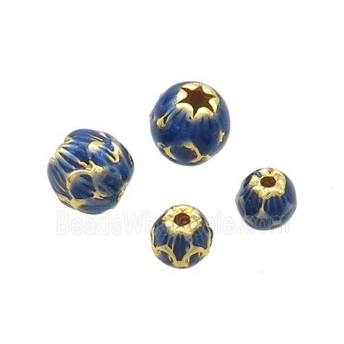 Copper Lotus Beads Blue Cloisonne Round Gold Plated