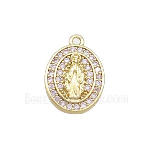 Copper Jesus Charms Pendant Pave Zircon Oval Gold Plated