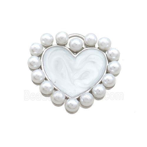 Copper Heart Pendant Pave Pearlized Resin Platinum Plated