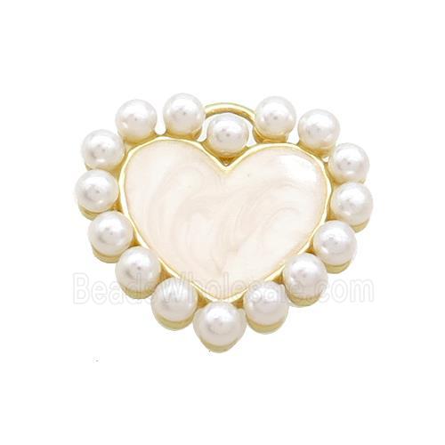 Copper Heart Pendant Pave Pearlized Resin Gold Plated