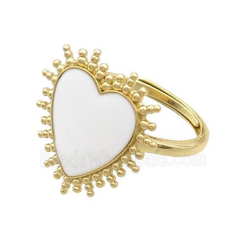 Copper Rings Heart White Enamel Adjustable Gold Plated