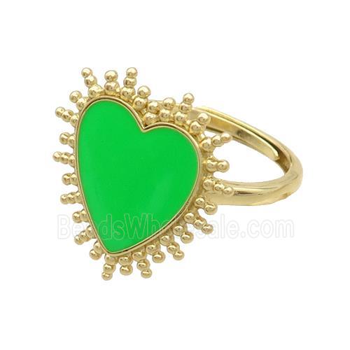 Copper Rings Heart Green Enamel Adjustable Gold Plated