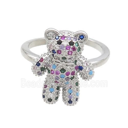 Copper Bear Rings Pave Multicolor Zircon Platinum Plated