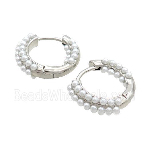 Copper Hoop Earring Pave Pearlized Resin Platinum Plated
