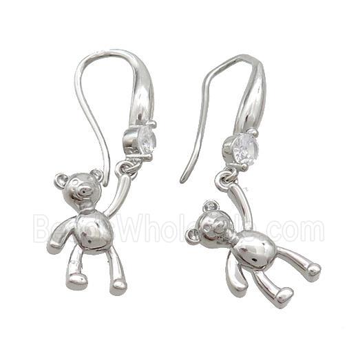 Copper Hook Earrings Pave Zircon Bear Platinum Plated