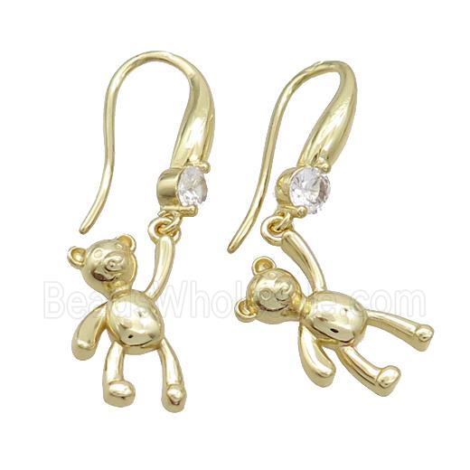 Copper Hook Earrings Pave Zircon Bear Gold Plated