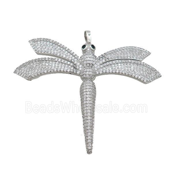 Copper Dragonfly Pendant Pave Zircon Platinum Plated