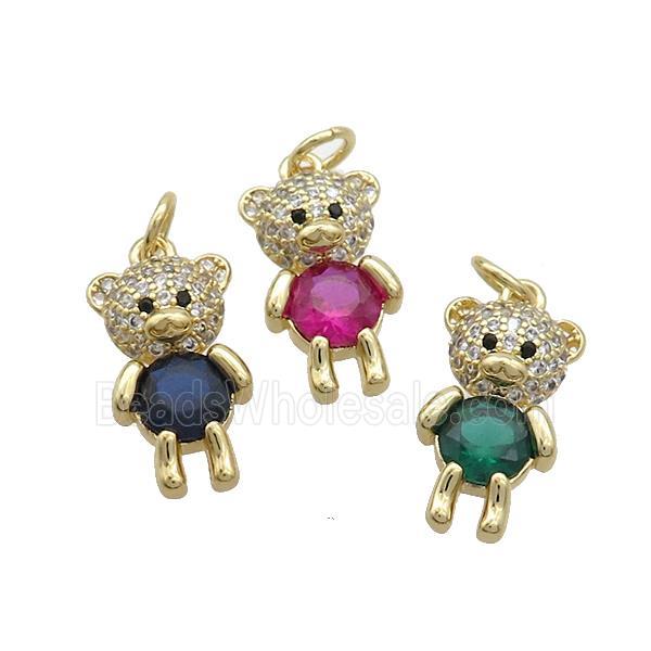 Copper Bear Pendant Pave Zircon Gold Plated Mixed