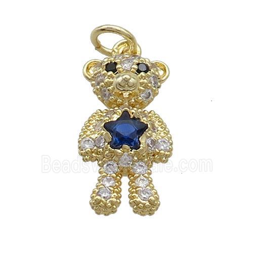 Copper Bear Pendant Pave Zircon Gold Plated