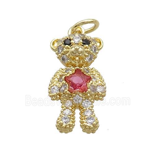 Copper Bear Pendant Pave Zircon Gold Plated