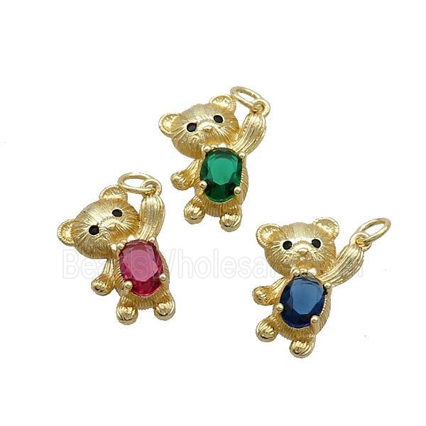 Copper Bear Pendant Pave Zircon Gold Plated Mixed