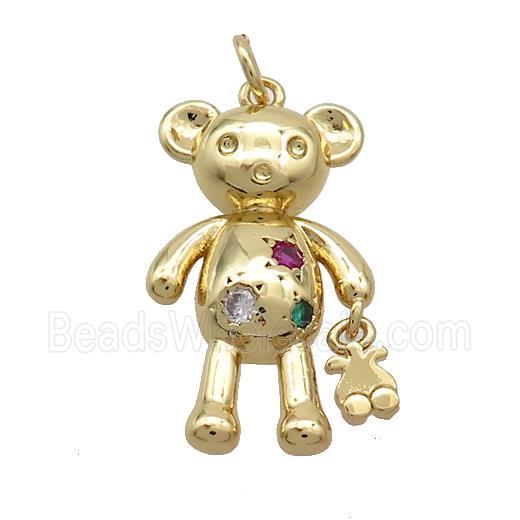 Copper Bear Pendant Pave Zircon Gold Plated