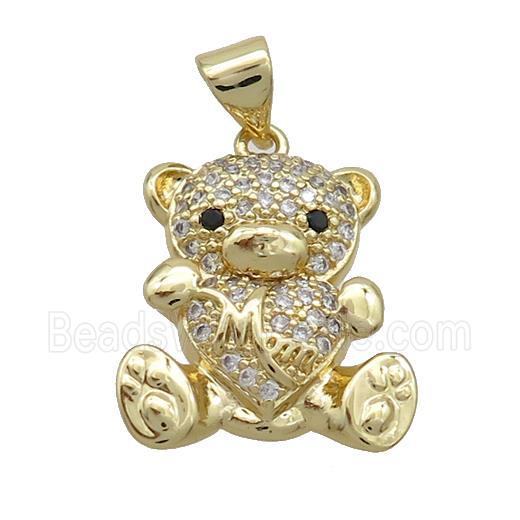 Copper Bear Pendant Pave Zircon Heart Mom Gold Plated