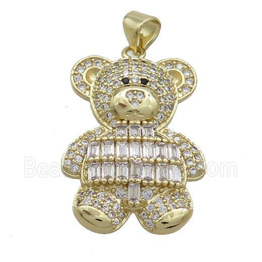 Copper Bear Pendant Pave Zircon Gold Plated