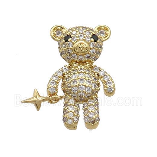 Copper Bear Pendant Pave Zircon Gold Plated