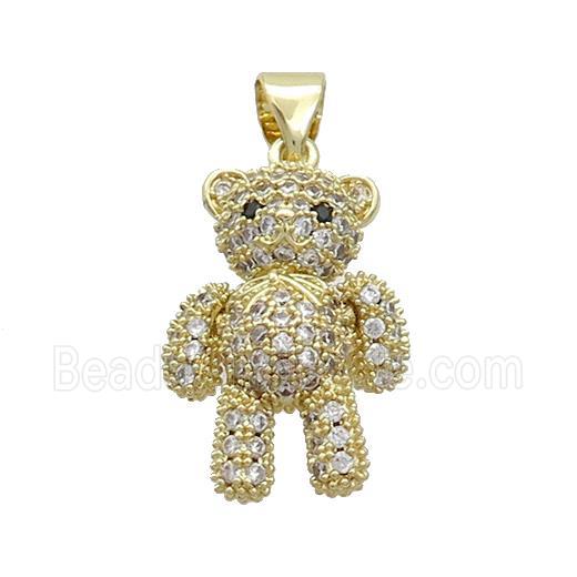 Copper Bear Pendant Pave Zircon Gold Plated