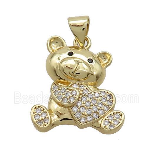 Copper Bear Pendant Pave Zircon Heart Gold Plated