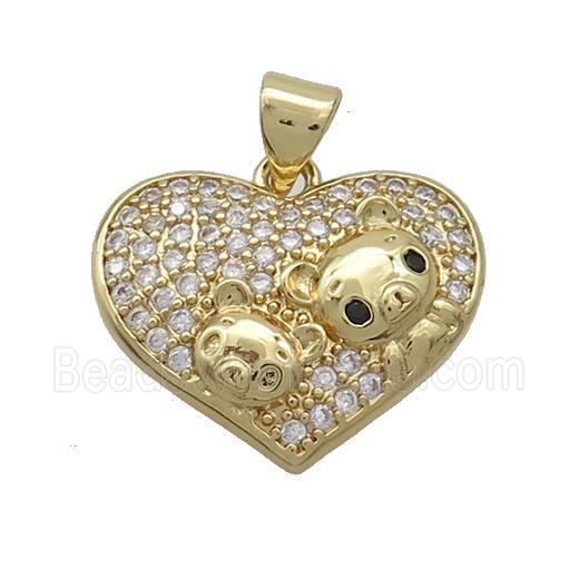 Copper Bear Pendant Pave Zircon Heart Gold Plated