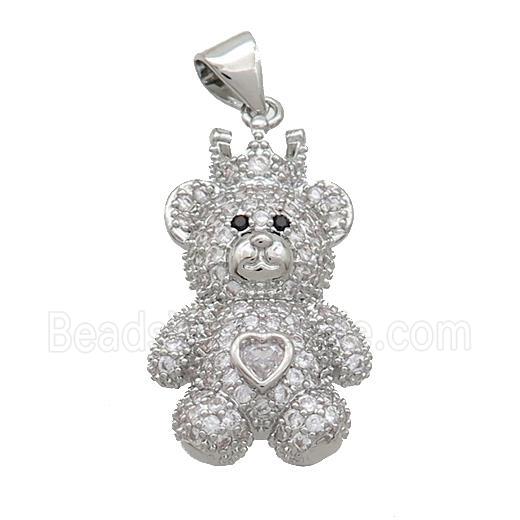 Copper Bear Pendant Pave Zircon Platinum Plated