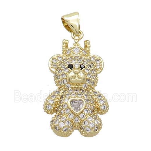 Copper Bear Pendant Pave Zircon Gold Plated