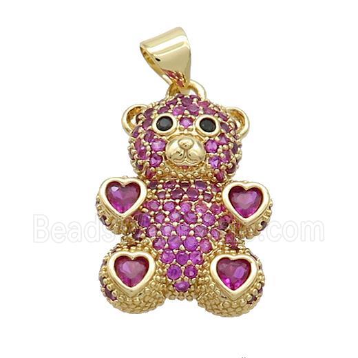 Copper Bear Pendant Pave Fuchsia Zircon Gold Plated