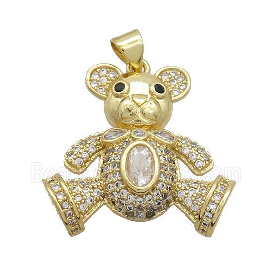 Copper Bear Pendant Pave Zircon Gold Plated
