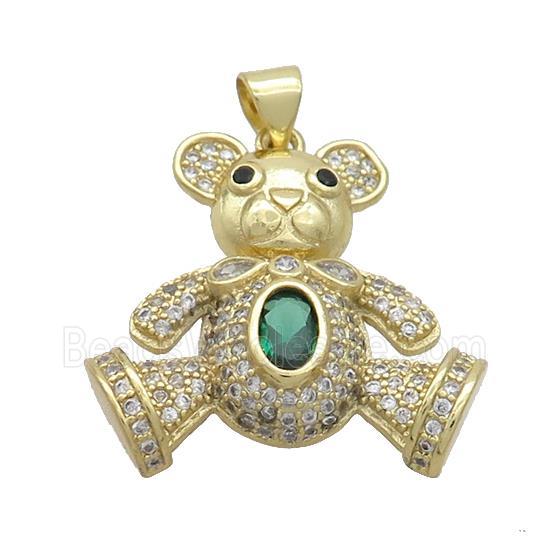 Copper Bear Pendant Pave Zircon Gold Plated