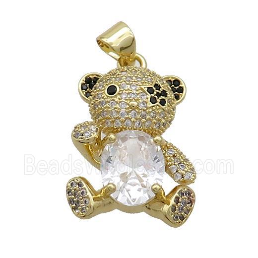 Copper Bear Pendant Pave Zircon Gold Plated