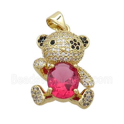 Copper Bear Pendant Pave Zircon Gold Plated