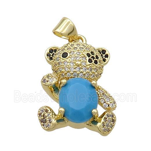 Copper Bear Pendant Pave Zircon Gold Plated