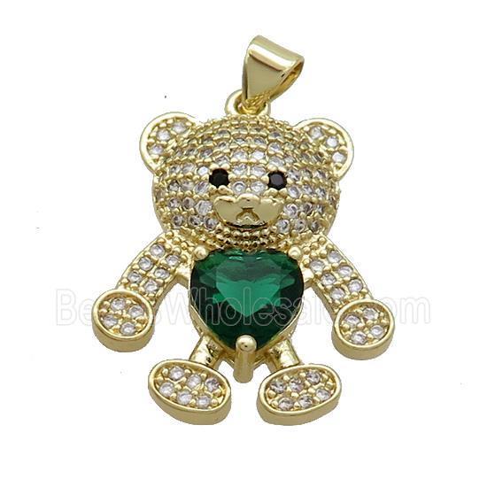 Copper Bear Pendant Pave Zircon Gold Plated