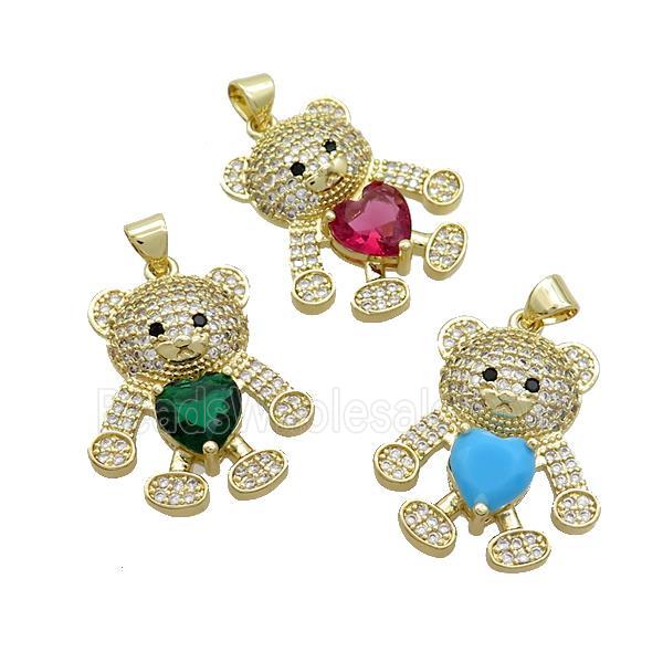 Copper Bear Pendant Pave Zircon Gold Plated Mixed