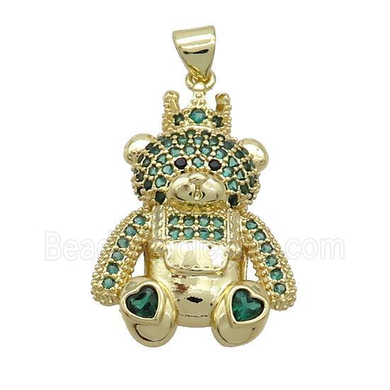Copper Bear Pendant Pave Green Zircon Gold Plated